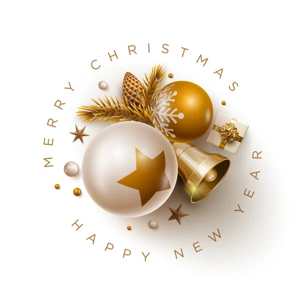 メリークリスマスと新年のグリーティングカードのデザイン. — ストックベクタ