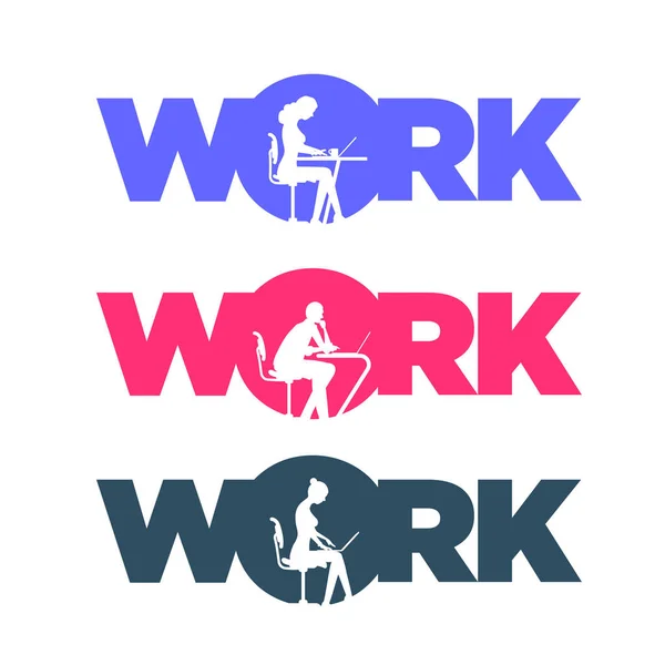 Working People Concept Typographic Design Working Men Women Silhouettes Work — Stock Vector