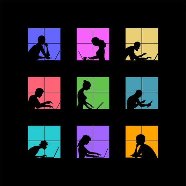 Люди Работают Ноутбуками Поздно Ночью Векторная Концепция Лицензионные Стоковые Иллюстрации