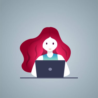 Çevrimiçi eğitim, kendi kendine öğrenme konsepti vektör çizimi. Öğrenci dizüstü bilgisayarla çalışıyor.