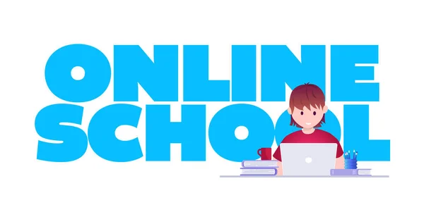 Online Bildung Selbstlernkonzept Vektor Illustration Student Lernt Mit Laptop — Stockvektor