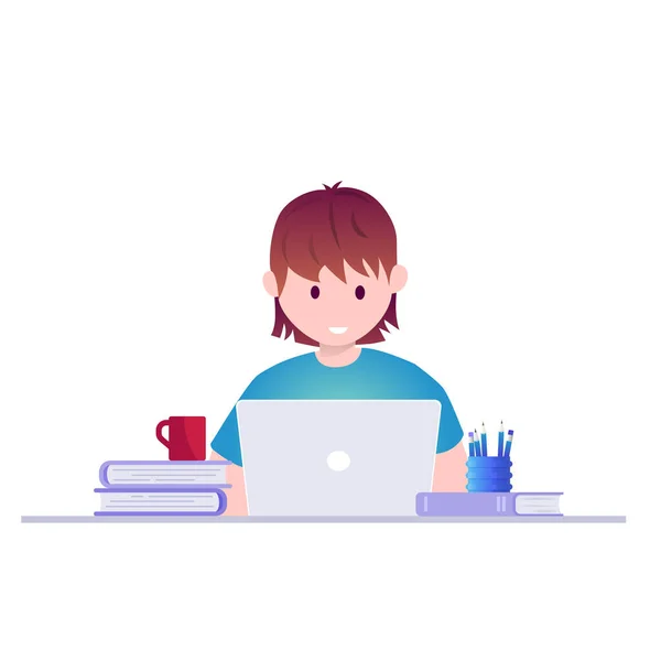 Online Onderwijs Self Learning Concept Vector Illustratie Studenten Studeren Met — Stockvector