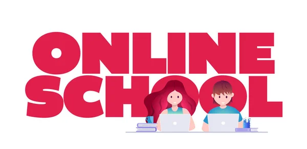 Online Bildung Selbstlernkonzept Vektor Illustration Studenten Lernen Mit Laptop — Stockvektor