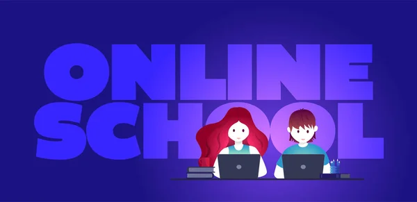 Online Bildung Selbstlernkonzept Vektor Illustration Studenten Lernen Mit Laptop — Stockvektor