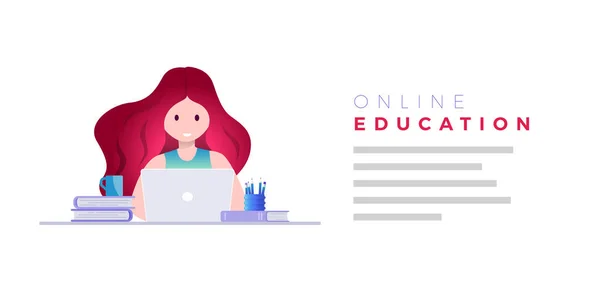 Online Bildung Selbstlernkonzept Vektor Illustration Student Lernt Mit Laptop — Stockvektor