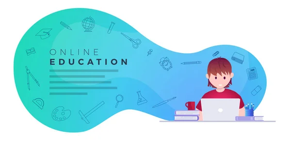 Online Bildung Selbstlernkonzept Vektor Illustration Schüler Lernen Mit Laptop Bildungs — Stockvektor