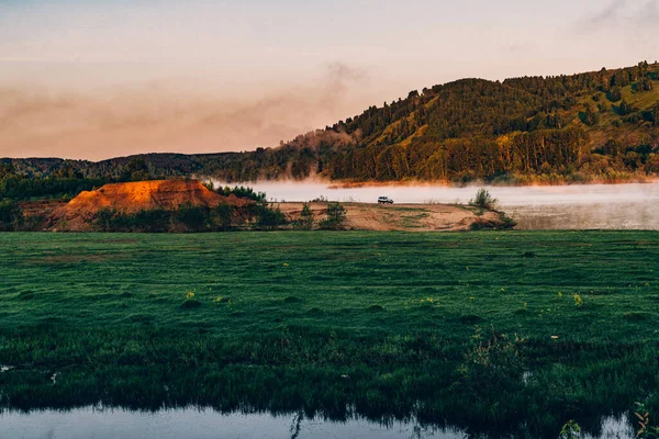 Paysages Nature Couchers Soleil Sur Lac Dans Forêt — Photo