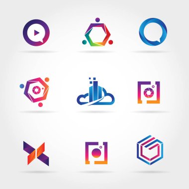 Renkli Logo İş Seti Koleksiyonu Şablon İşaret Simge Simgesi