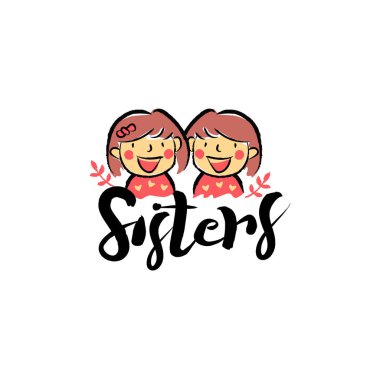 Mum boya çizim ikiz kız kardeşler Logo simge