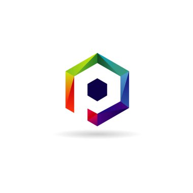 Renkli altıgen mektup türü P Logo işareti sembol simge