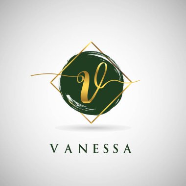 Elegance altın fırça ilk harf V Logo