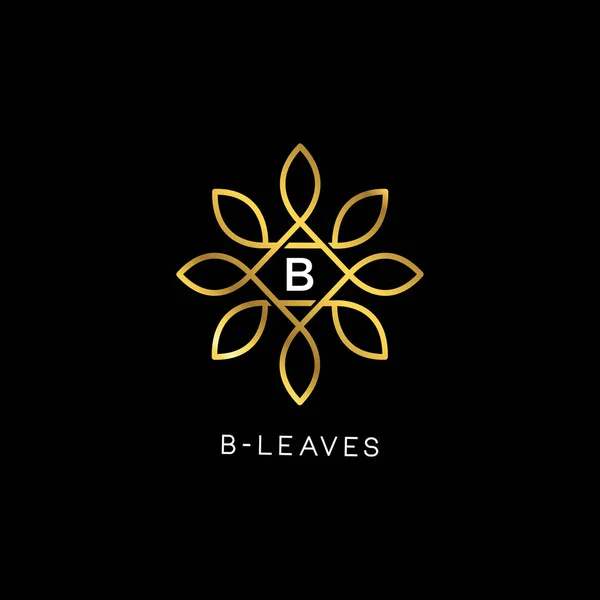 Altın Çiçek Vektör Yaprakları Harf Tip Logo Tasarım Şablonu — Stok Vektör