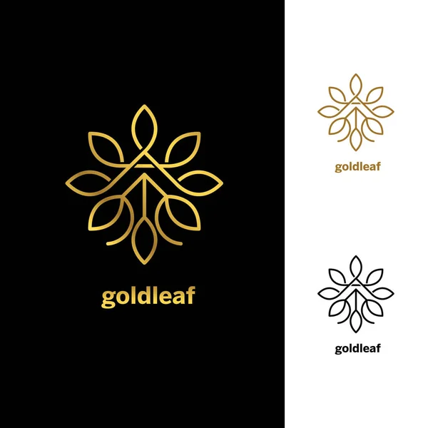 Altın Çiçek Vektör Yaprakları Logo Tasarım Şablon Tabela Sembol Simgesi — Stok Vektör