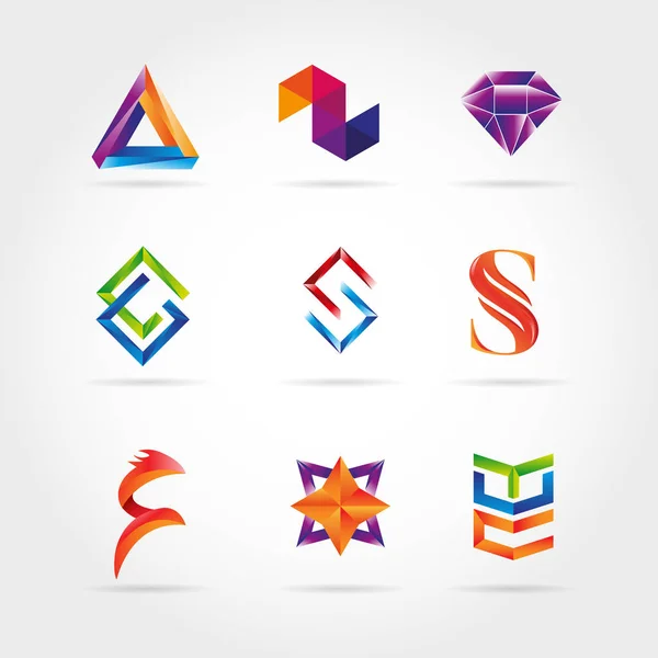 Icono Símbolo Signo Conjunto Logotipo Colorido Abstracto — Archivo Imágenes Vectoriales