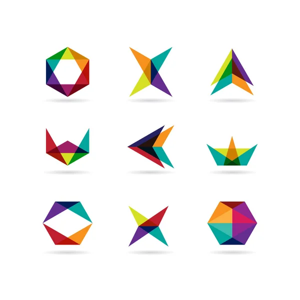 Abstracto Colorido Capa Geometría Forma Logotipo Establece Icono Símbolo Signo — Archivo Imágenes Vectoriales
