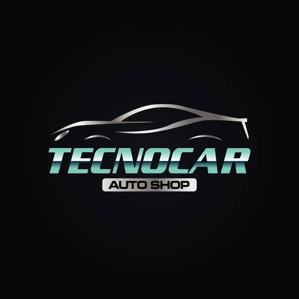 Techno Car Logo Symbol Icon Elegant Silver Blue Color — Stock Vector