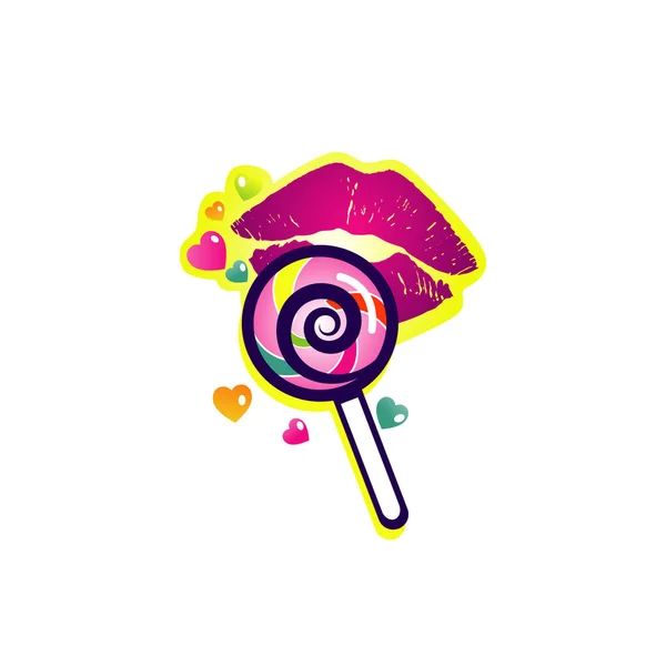 Färgglada Lollipop Med Läppar Illustration Logotyp Symbolikon — Stock vektor