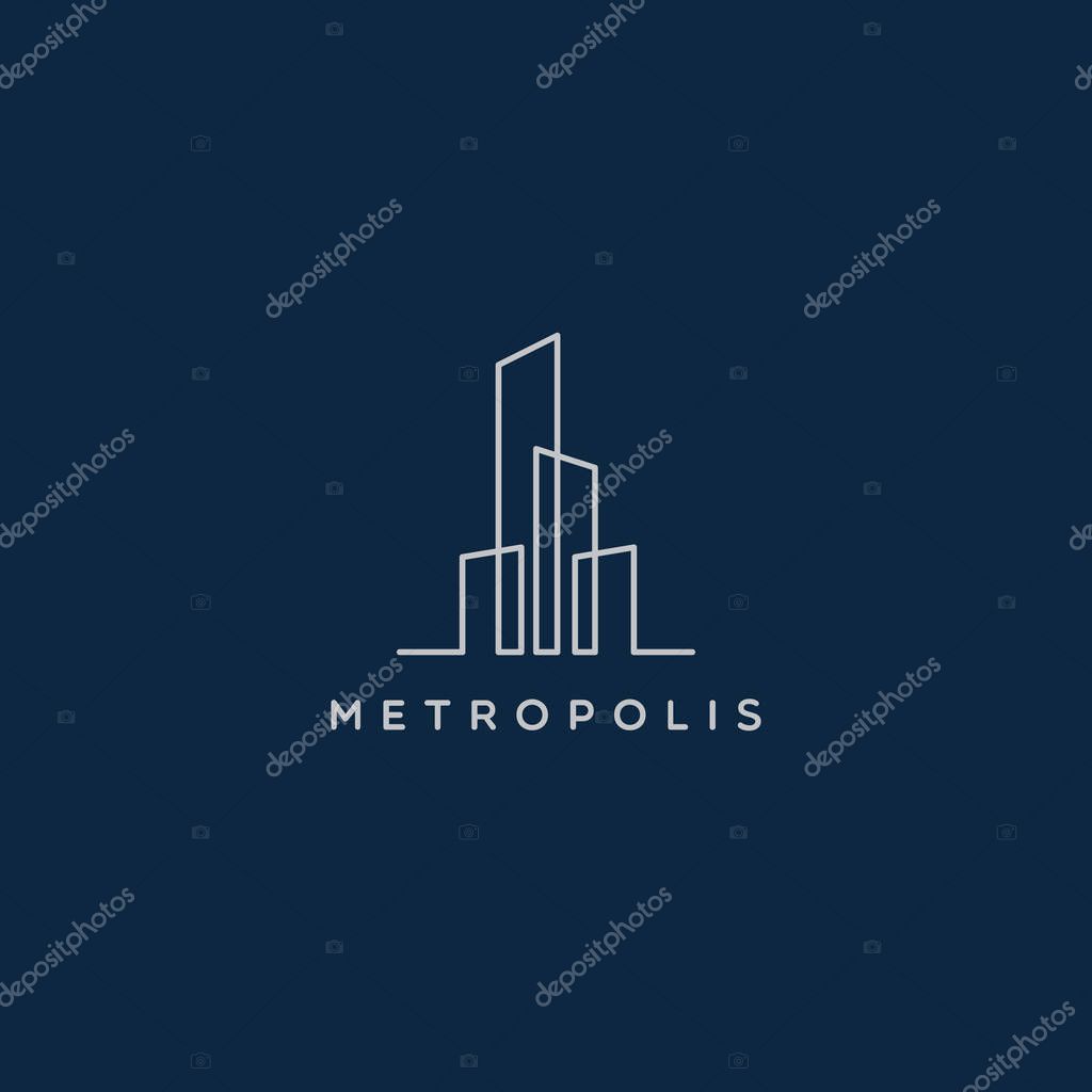Simple Line Art City Property Realty Logo Sign Symbol Icon
