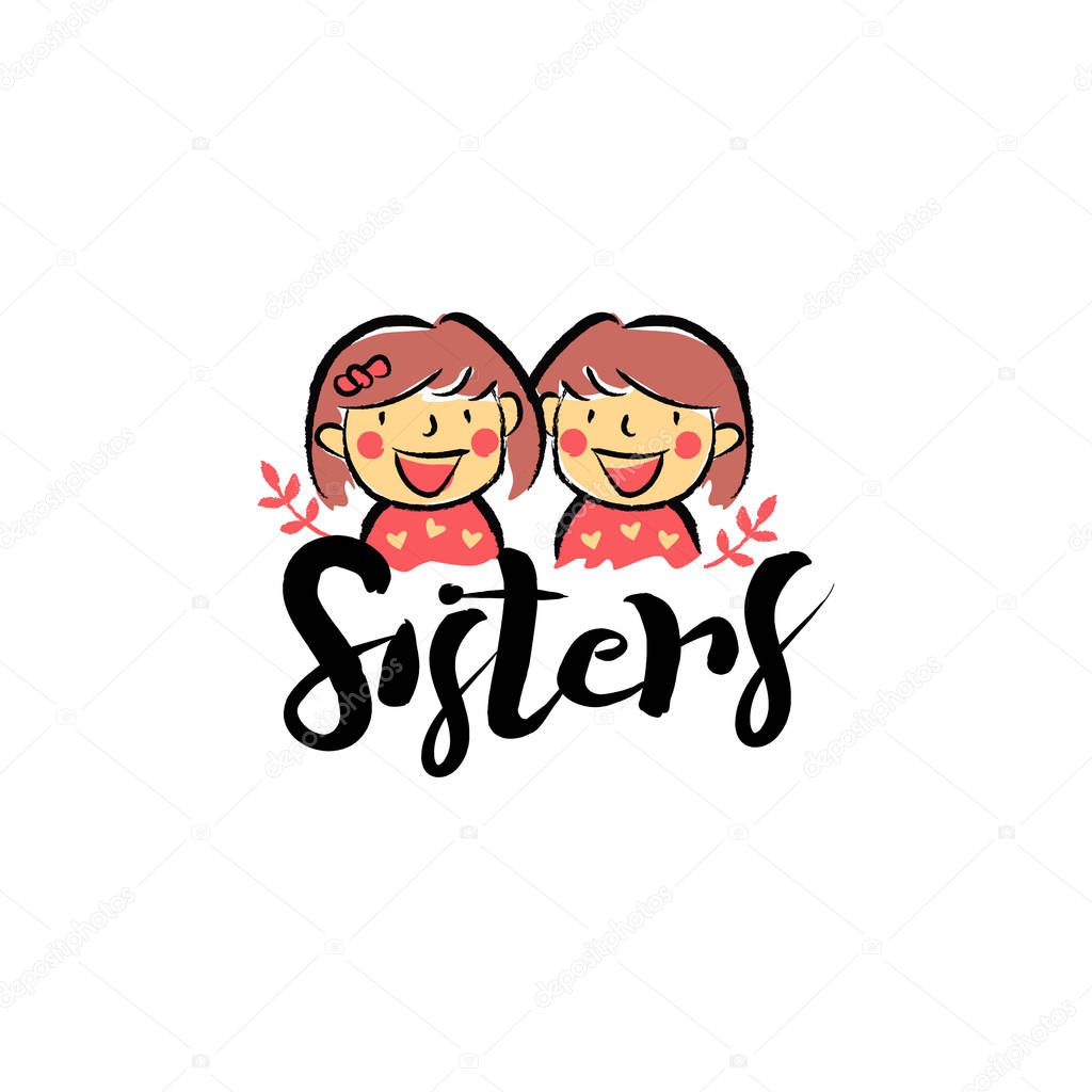 Crayon Drawing Twin Sisters Logo Symbol
