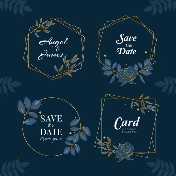 Blue Navy Hand Drawn Wreath Background Collection - Stok Vektor