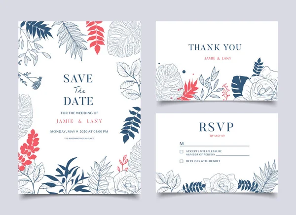 Tropische Hochzeit Blumen Rahmen Hintergrund Einladung — Stockvektor