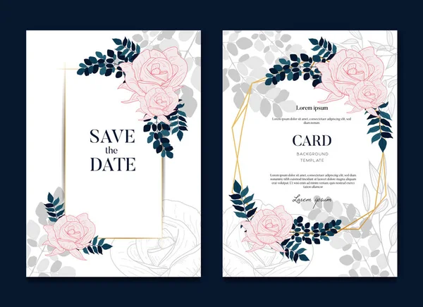 Elegan Floral Gold Wedding Invitation Banner Template - Stok Vektor