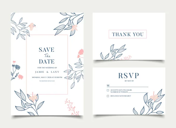 Invitación simple de la tarjeta de la boda de la celebración floral — Vector de stock