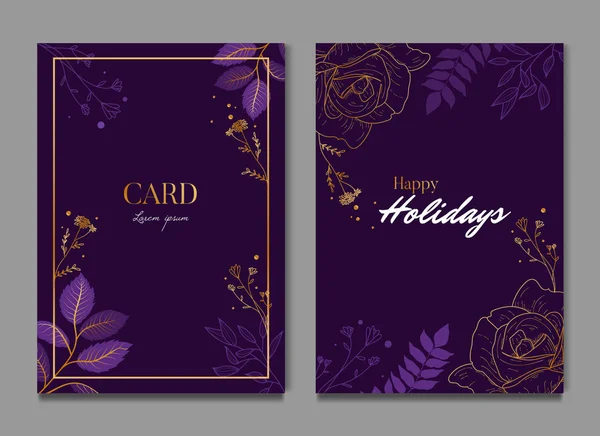 Invitación simple de la tarjeta de boda de la celebración floral morada oscura — Vector de stock