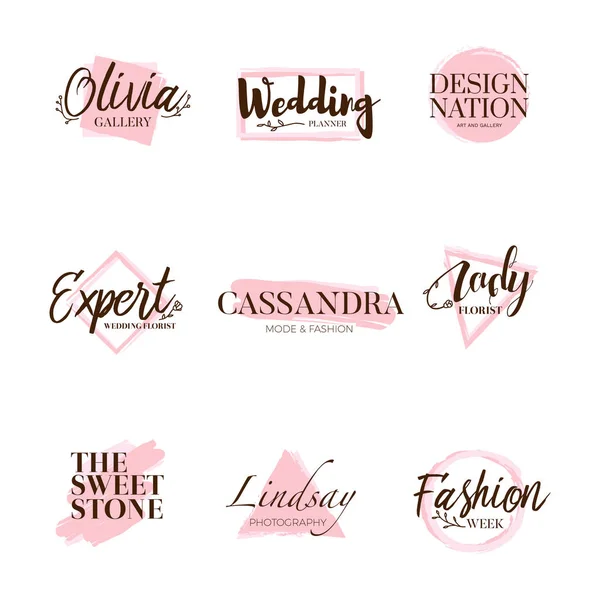 Pink Brush Logo Type Collection — Stock Vector