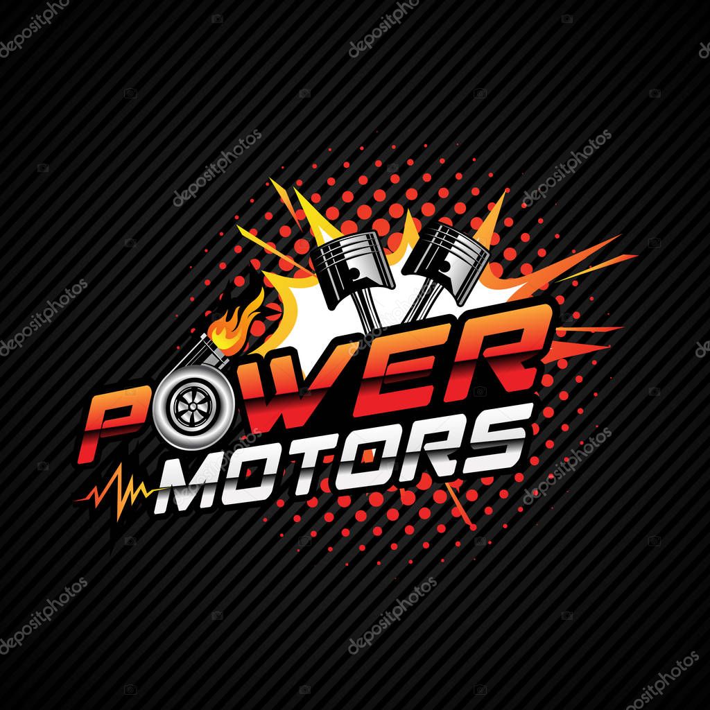 Power Motor Logo With Piston And Turbocharger