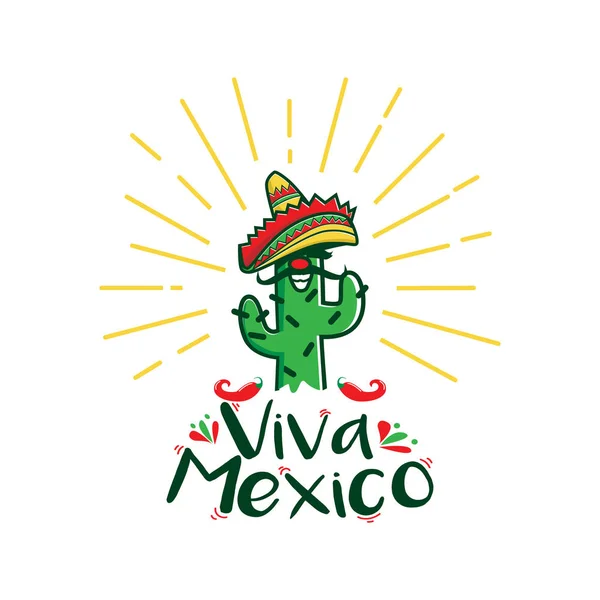 Personaje de cactus de Viva México con sombrero tradicional de México — Vector de stock