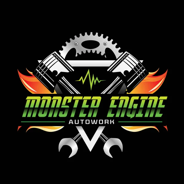 Yangın Güç Monster Engine Logo Tasarım Sembolü Simge — Stok Vektör