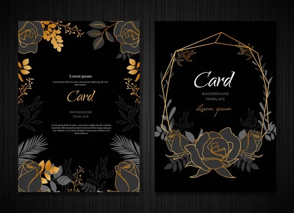 Plantilla de tarjeta de boda de oro floral oscuro — Vector de stock