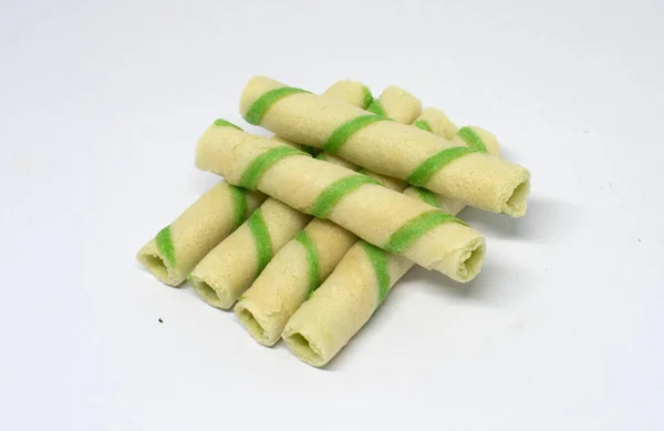 Verde Pandanus Waffles Vietnamita Fundo Branco — Fotografia de Stock