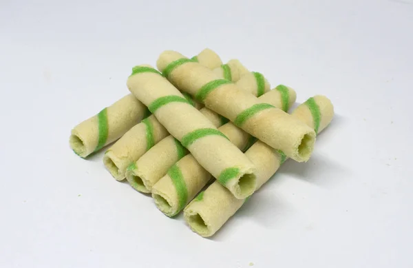 Grüne Pandanus Waffeln Vietnamesisch Auf Weißem Hintergrund — Stockfoto