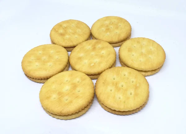 Biscoitos Queijo Fundo Branco — Fotografia de Stock