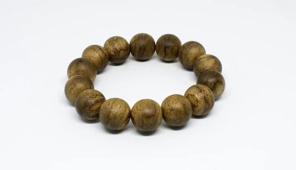 Wood Bracelet Beads White Background — Stock Photo, Image