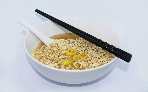 Instant Noodles Bowl White Background — Stock fotografie