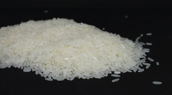 Arroz Branco Fundo Preto Alimentação Nutricional Saudável — Fotografia de Stock