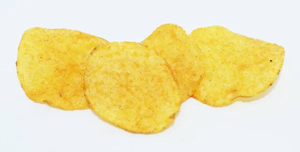 Yellow Potatoes Chips Background Popular Snack — Stock Photo, Image