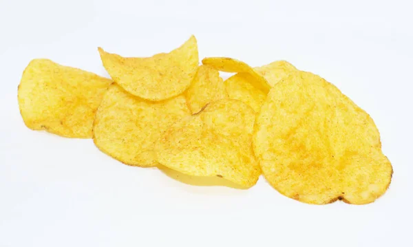 Yellow Potatoes Chips Background Popular Snack — Stock Photo, Image
