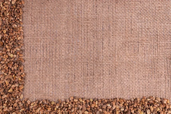 Tło teksturowanego worka i organicznych drapiących nasion la — Zdjęcie stockowe
