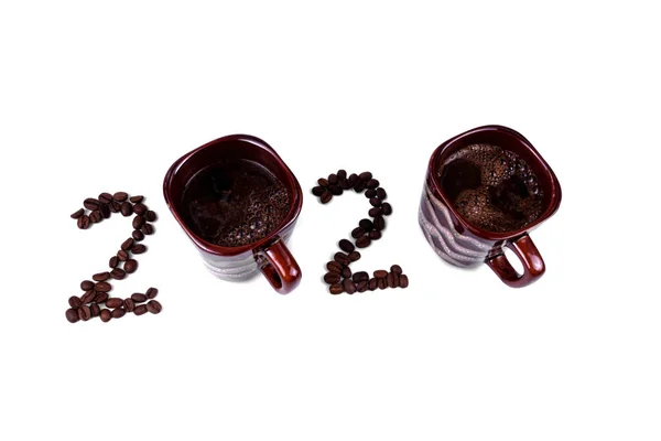Творческая идея сделать 2020 номер две чашки кофе и — стоковое фото
