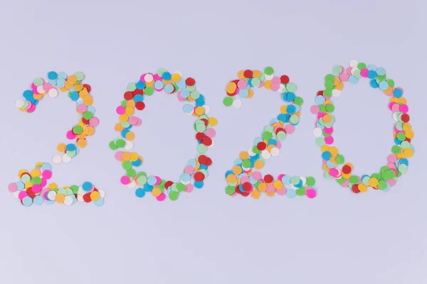 2020 nouvelle date de l'année en confettis ronds multicolores — Photo