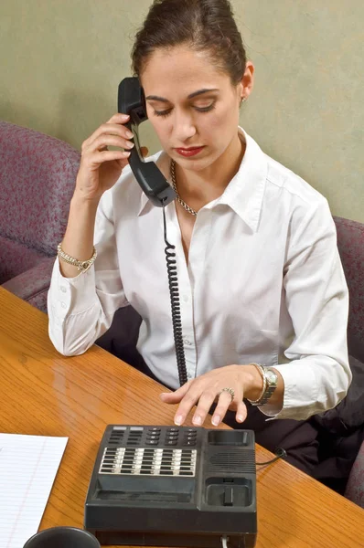 Attractive Brunette Telephone Her Office — Stock Photo, Image