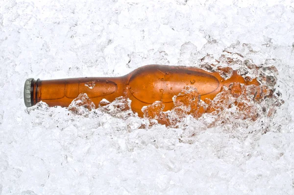 Cerveja Gelada Descansando Uma Pilha Gelo Picado — Fotografia de Stock