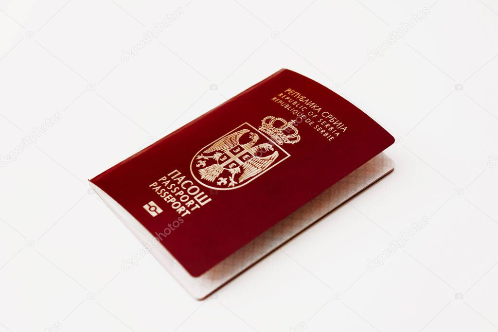 New, biometric Serbian passport isolated on white background