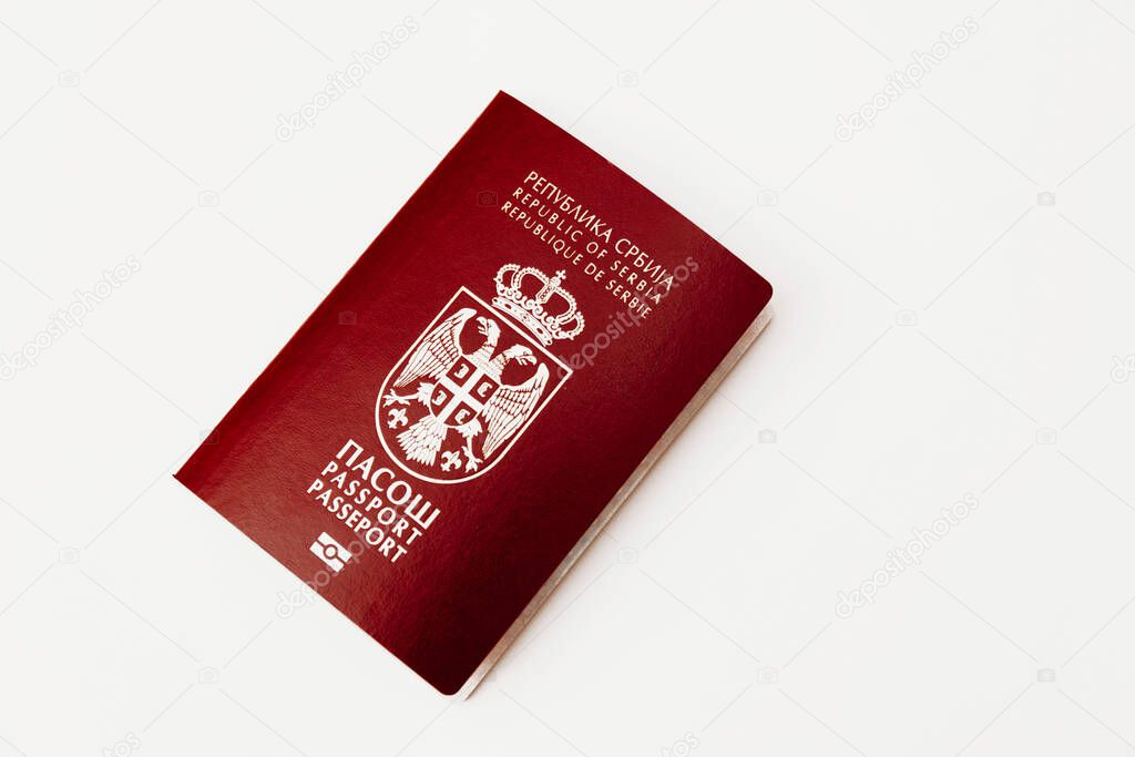 New, biometric Serbian passport isolated on white background 