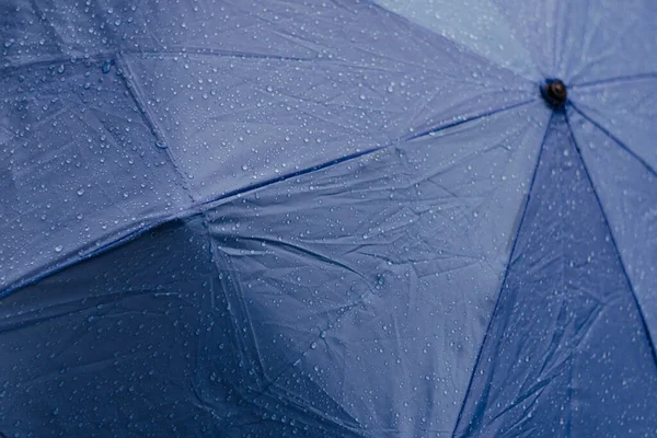 Primer Plano Gotas Lluvia Paraguas Abierto Color Azul — Foto de Stock