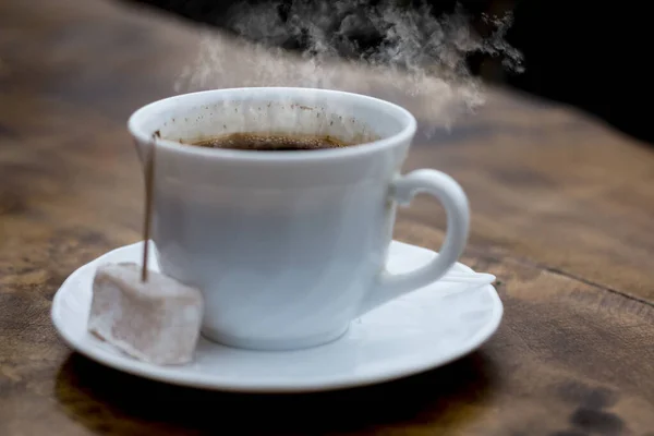 Dampende Kop Turkse Koffie Geserveerd Met Locum Met Tandenstoker Erin — Stockfoto